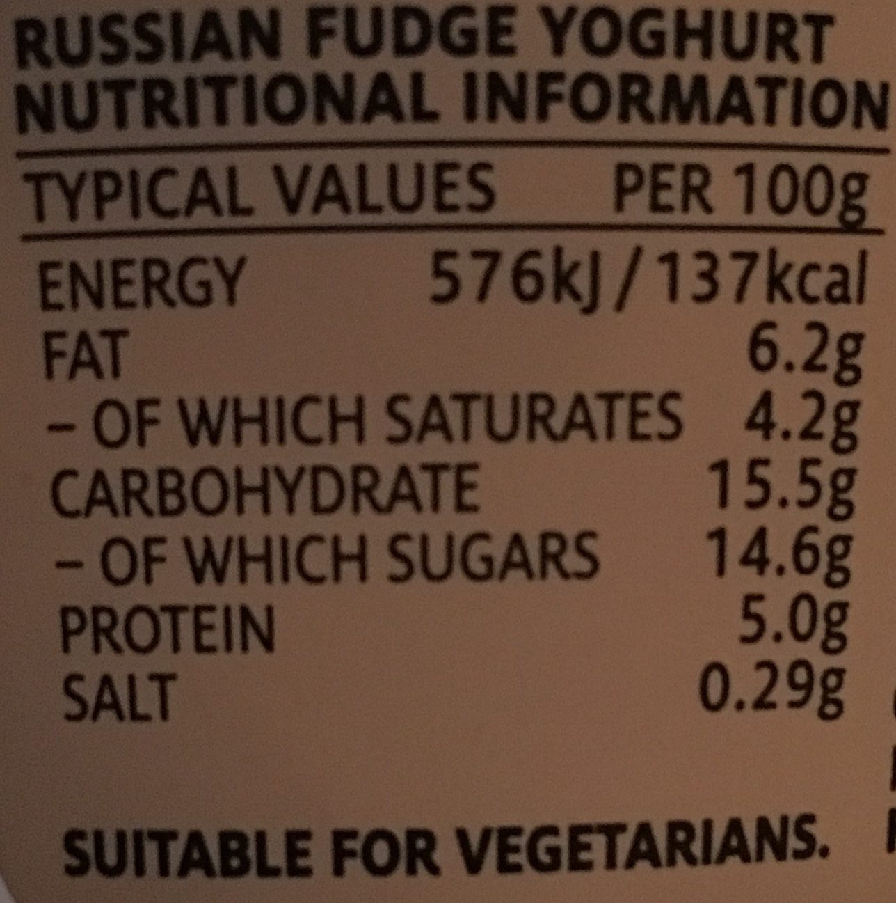 The Collective Russian Fudge Yoghurt - Voedingswaarden - en