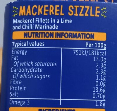 Mackerel sizzle zesty lime & chilli - Nutrition facts