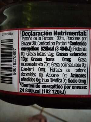 Aceite de oliva extra virgen 100% español aceite comestible puro de oliva. - Información nutricional