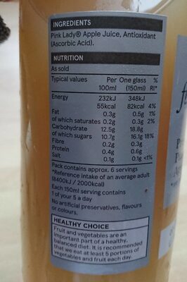 Pressed pink lady apple juice - Nutrition facts