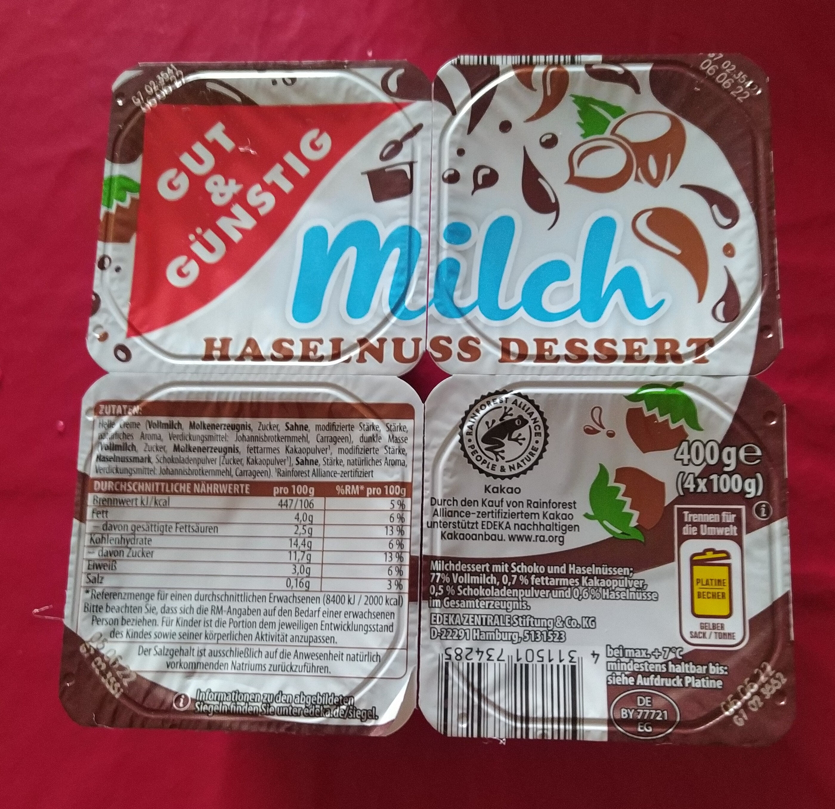 milch haselnuss dessert - Producto - de